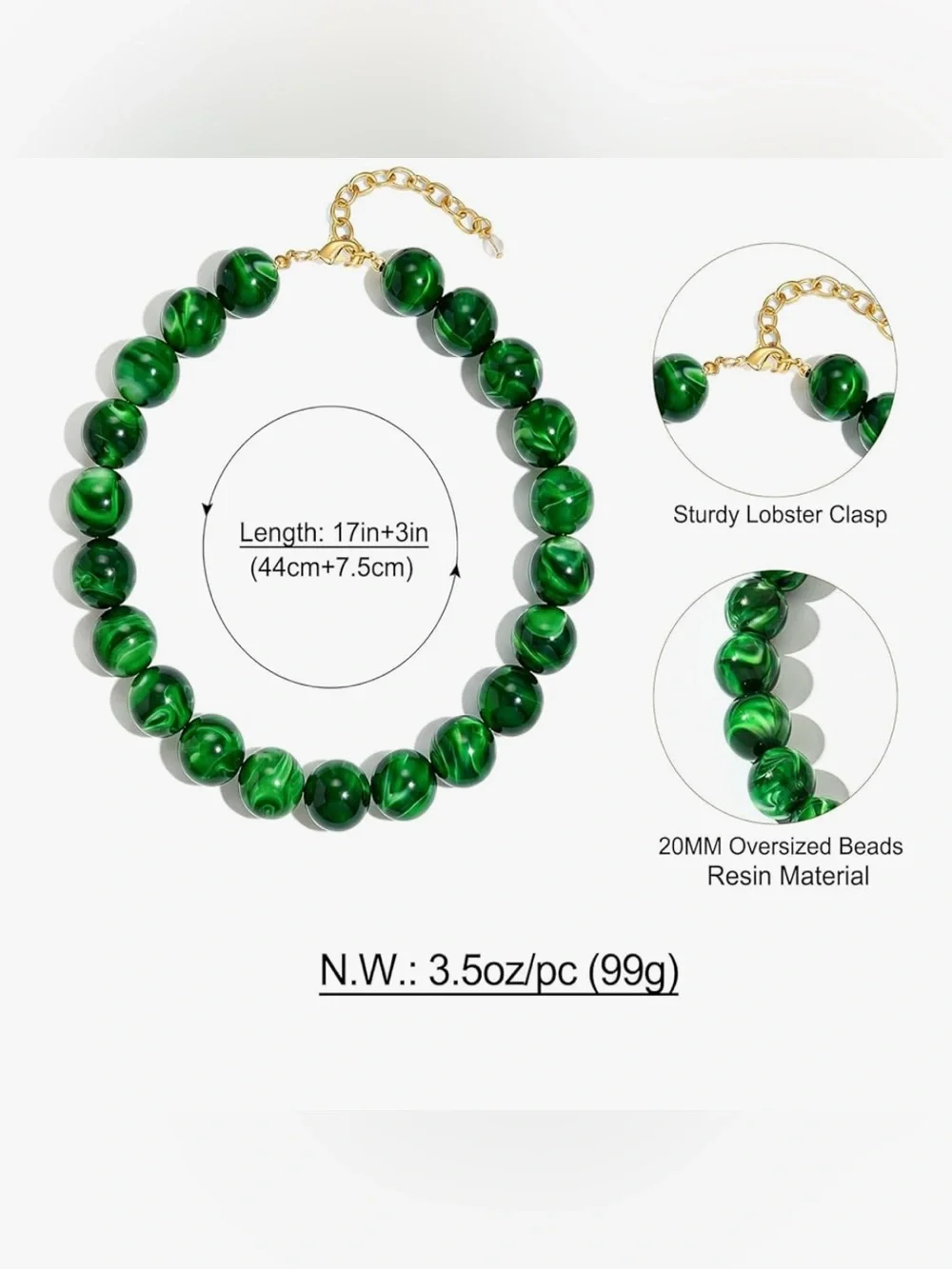 Green Beaded Marbled Necklace - Picture 4 of 8